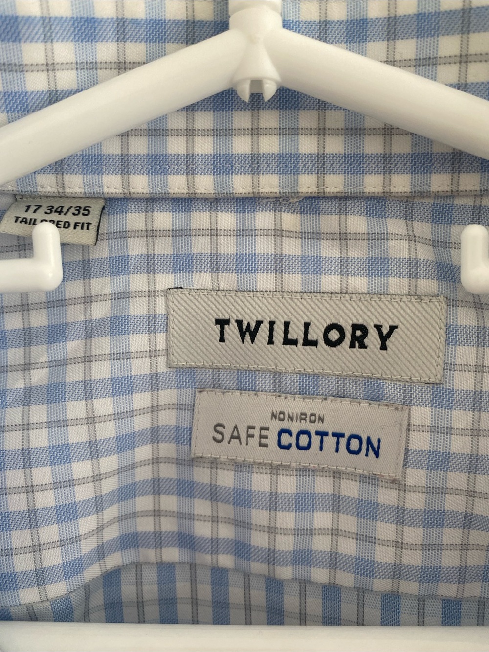 Twillory Non Iron Safe Cotton Tailored Fit L/S Micro Plaid 17 34/35 Blue